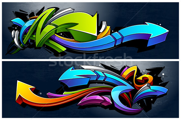 Graffiti pijlen banners twee horizontaal abstract Stockfoto © morys