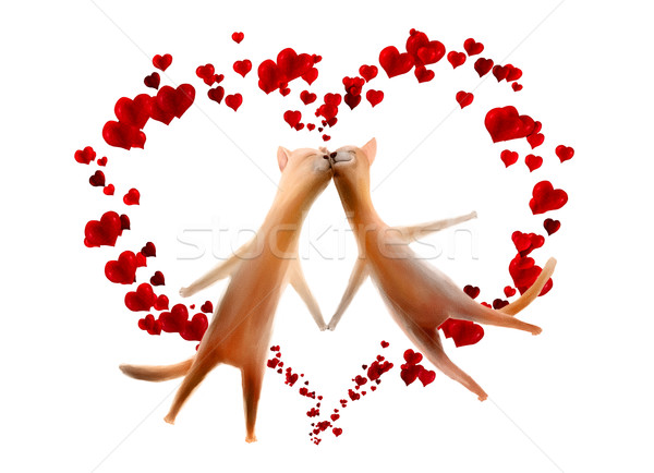 Valentin napi üdvözlet macskák szívek izolált fehér vicces Stock fotó © motttive