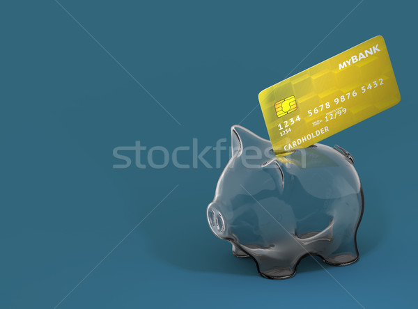 Piggy Bank кредитных карт 3d иллюстрации 3D бизнеса Сток-фото © motttive