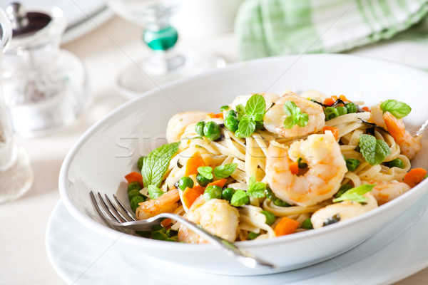 Linguine With Shrimp And Vegetables Stock photo © mpessaris