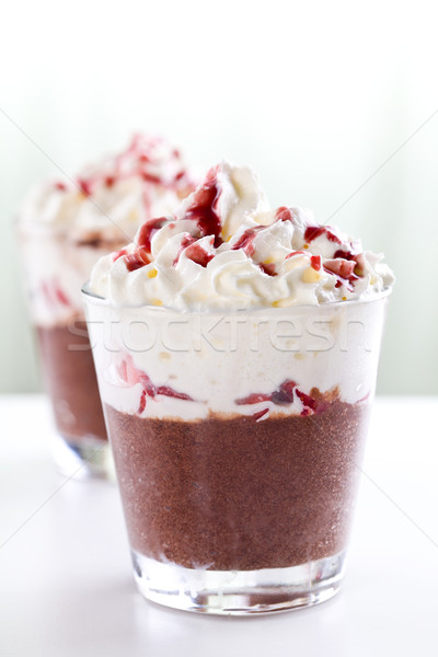 Csokoládé tejszínhab közelkép fénykép üveg csokoládé hab Stock fotó © mpessaris