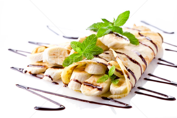 Banán ízletes házi készítésű francia csokoládé zöld Stock fotó © mpessaris