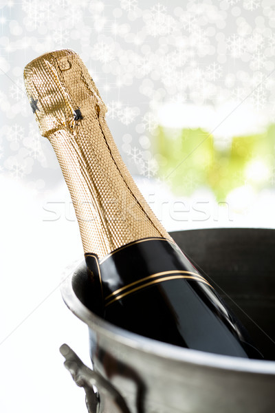 Stock foto: Champagner · Flasche · Schnee · Lichtbild · verschwommen