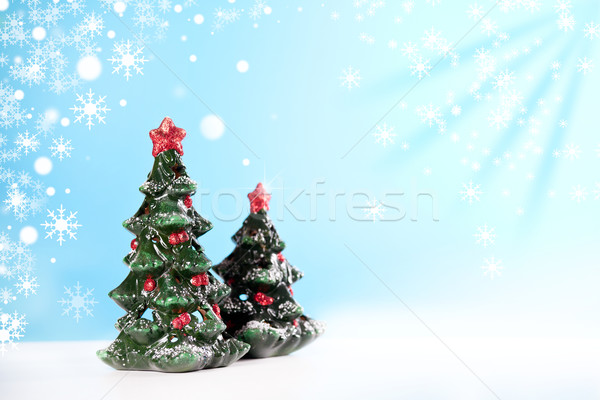 [[stock_photo]]: Arbre · de · noël · ornements · photographie · deux · bleu · neige