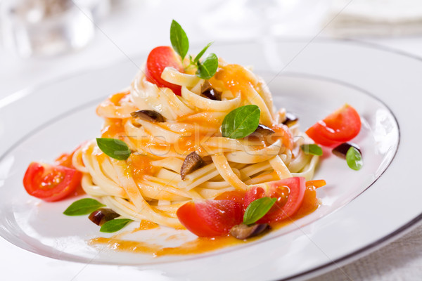 Pasta Lichtbild Essen Abendessen Tomaten Stock foto © mpessaris