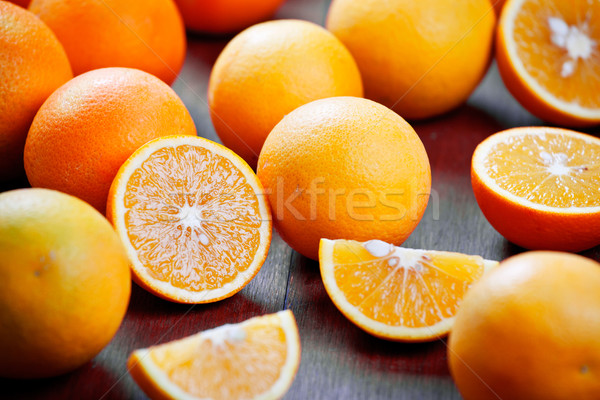 Haufen Orangen frischen Essen Holz orange Stock foto © mpessaris