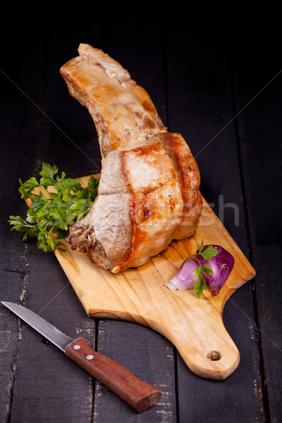 Imagine de stoc: Carne · de · porc · fotografie · cimbru · Suport · alimente · cină