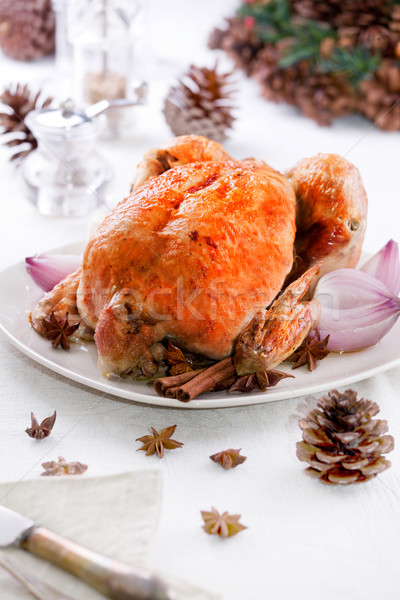 Huhn Platte Abendessen Weihnachten Stock foto © mpessaris