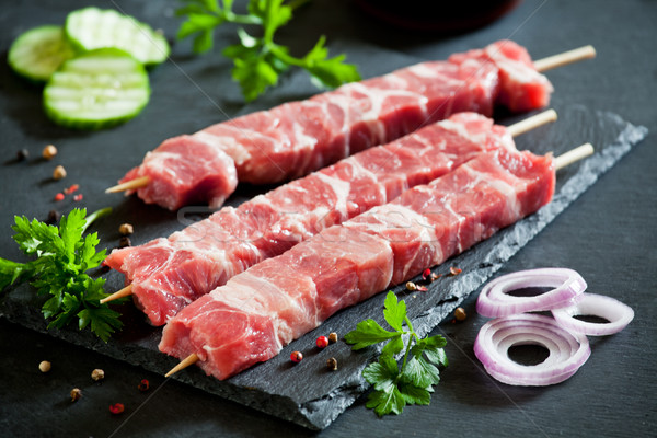 Schweinefleisch drei bereit grünen Abendessen Stock foto © mpessaris