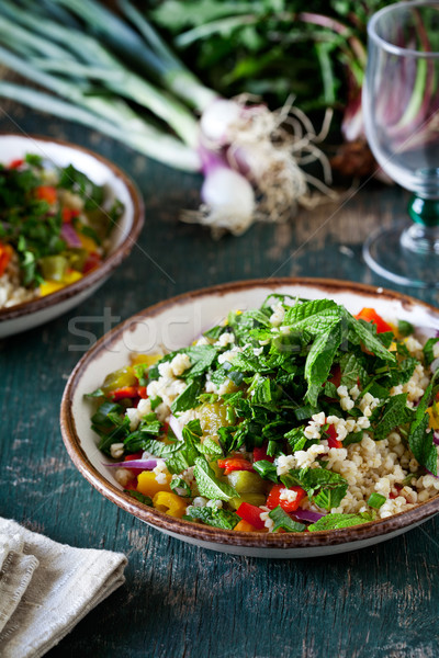 Imagine de stoc: Proaspăt · vegetarian · salată · plăci · legume