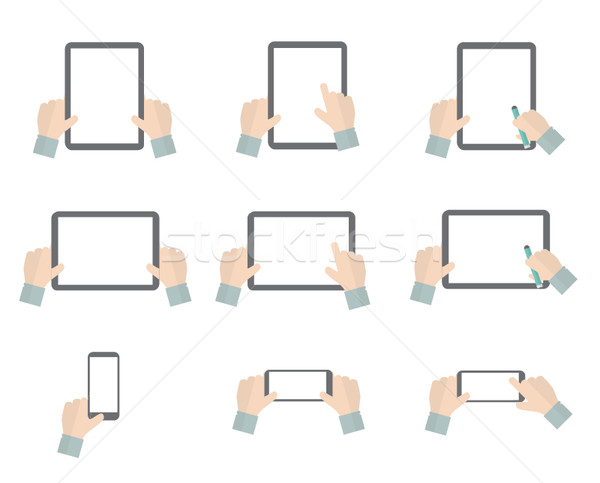 Flat vector hands playing with isolated laptop and smartphone Stock photo © MPFphotography
