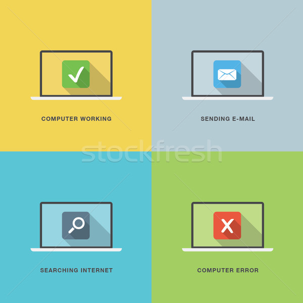 Computer actions in flat vector style laptop colorful scenes Stock photo © MPFphotography
