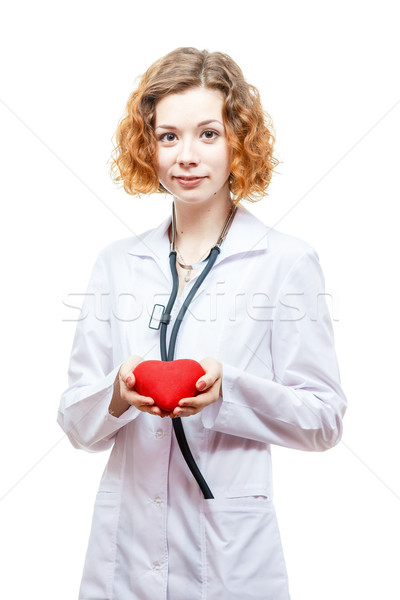 Aranyos vörös hajú nő orvos laborköpeny szív izolált Stock fotó © mrakor
