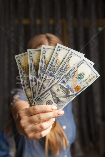 Fan 100 Dolar kobieta ręce Zdjęcia stock © mrakor
