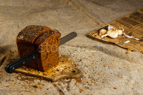 Zdrowa żywność brązowy chleba nóż drewna Zdjęcia stock © mrakor