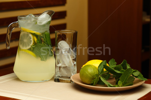Szkła słodkie lemoniada jar składniki tabeli Zdjęcia stock © mrakor