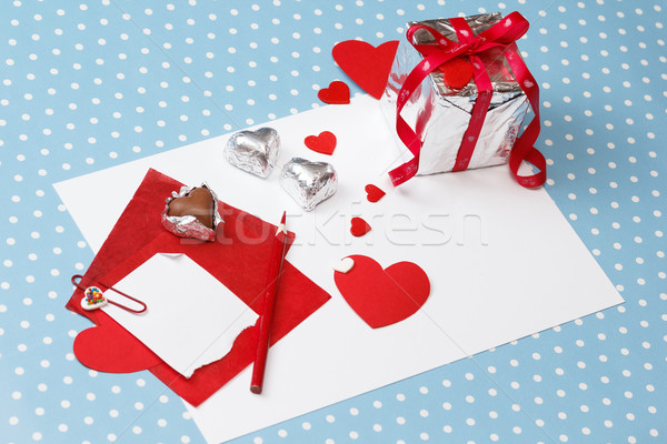 Valentin nap szeretet üzenet befejezetlen ajándék doboz fehér Stock fotó © mrakor