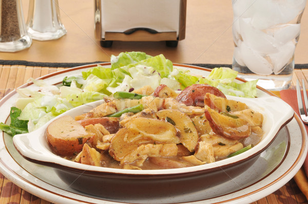 Stock foto: Huhn · Kartoffeln · Bohnen · Salat · Essen · Gericht