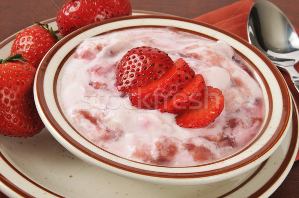 Foto stock: Grego · iogurte · morangos · fresco · comida · café · da · manhã