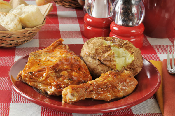 Huhn gebacken Kartoffel Picknick-Tisch Fleisch Gabel Stock foto © MSPhotographic