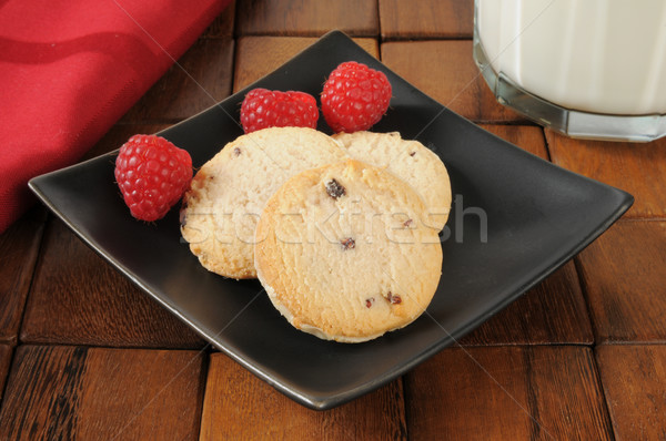 Raspberry shortbread cookies and milk Stock photo © MSPhotographic