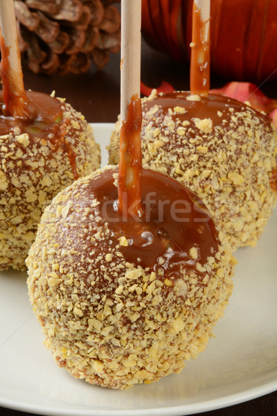 Wakacje karmel jabłka orzechy halloween Zdjęcia stock © MSPhotographic