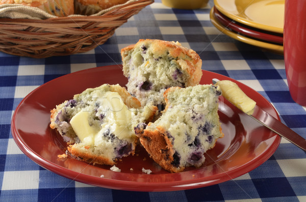 Muffin boter picknicktafel ontbijt Stockfoto © MSPhotographic