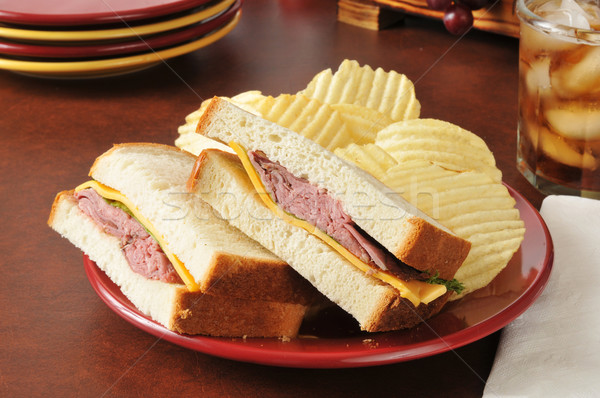 Carne formaggio sandwich cheddar pane bere Foto d'archivio © MSPhotographic