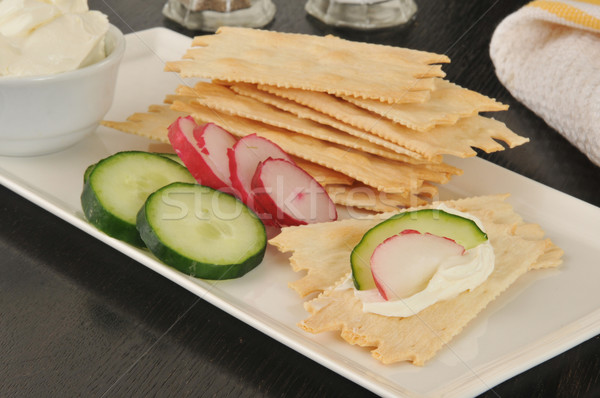 Flatbread crackers with cream cheese and vegetables Stock photo © MSPhotographic