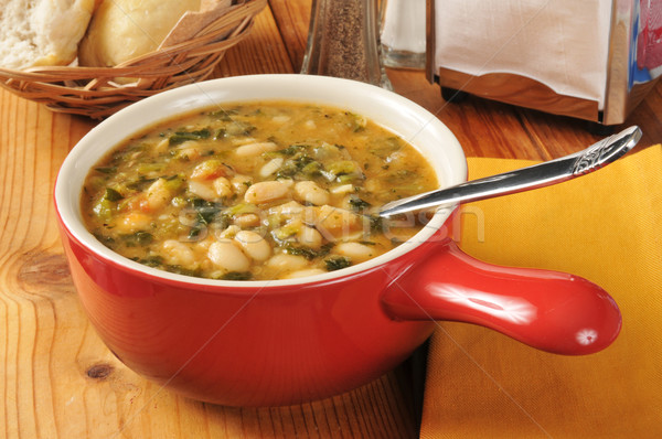 Branco sopa de feijão tigela saudável jantar Foto stock © MSPhotographic