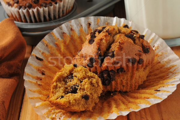 Vers chocolade chip pompoen muffin gebakken Stockfoto © MSPhotographic