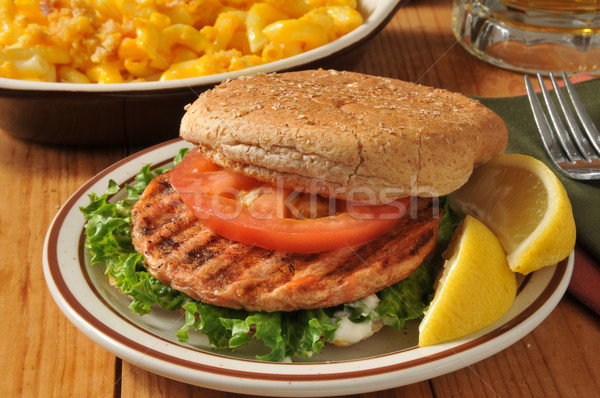 Foto stock: Grelhado · salmão · burger · macarrão · queijo