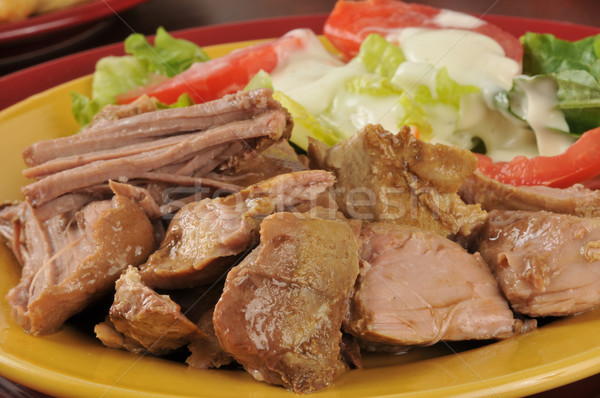 Etli domuz eti sulu yeşil salata Stok fotoğraf © MSPhotographic
