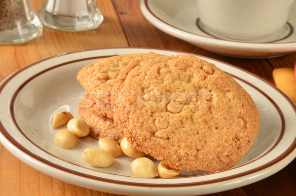 Unt de arahide cookie-uri ceaşcă cafea alimente Imagine de stoc © MSPhotographic