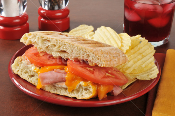 Stock photo: Ham and cheese panini