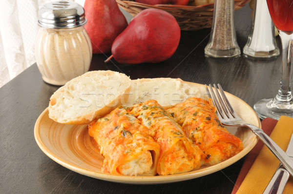 Manicotti with buttered bread and wine Stock photo © MSPhotographic