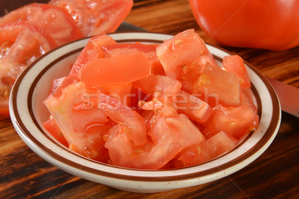 Pomidory mały puchar befsztyk deska do krojenia żywności Zdjęcia stock © MSPhotographic