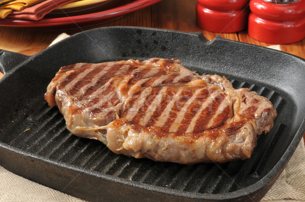 Gegrild rib biefstuk sappig gietijzer Stockfoto © MSPhotographic