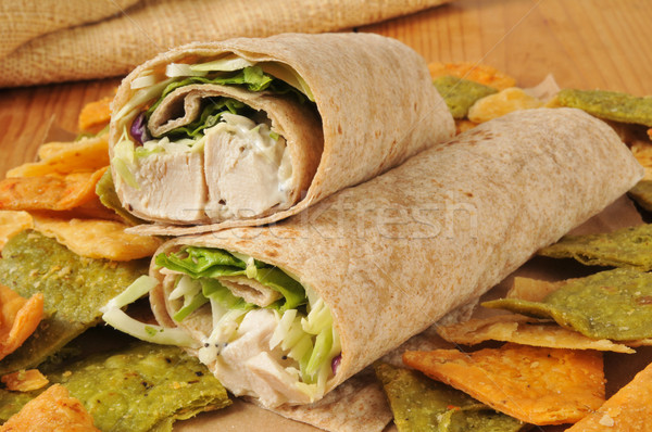 Chicken wrap sandwich on veggie tortilla chips Stock photo © MSPhotographic