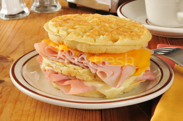 Gaufre sandwich jambon Turquie fromages dîner [[stock_photo]] © MSPhotographic