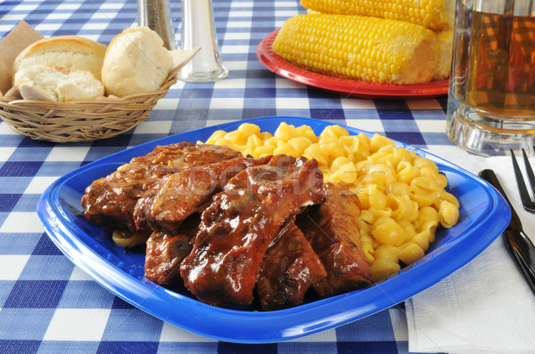 Barbecued ribs with macaroni and cheese Stock photo © MSPhotographic