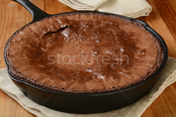 Stock photo: Brownies in a cast iron skillet