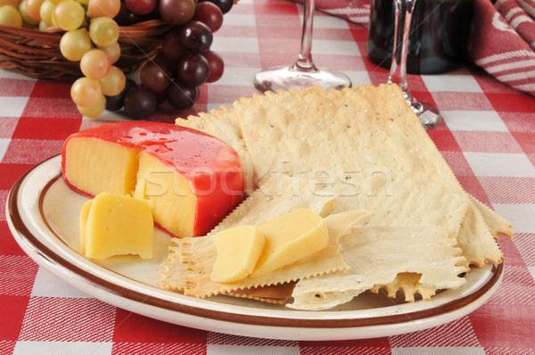 Stock photo: Gouda cheese and crackers