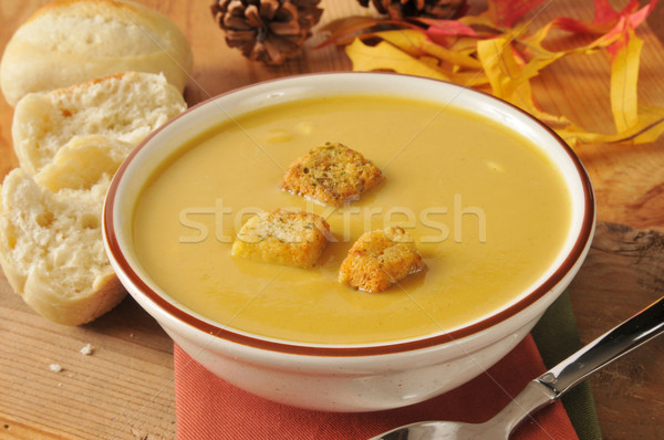 Puchar miąższ zupa żywności chleba łyżka Zdjęcia stock © MSPhotographic