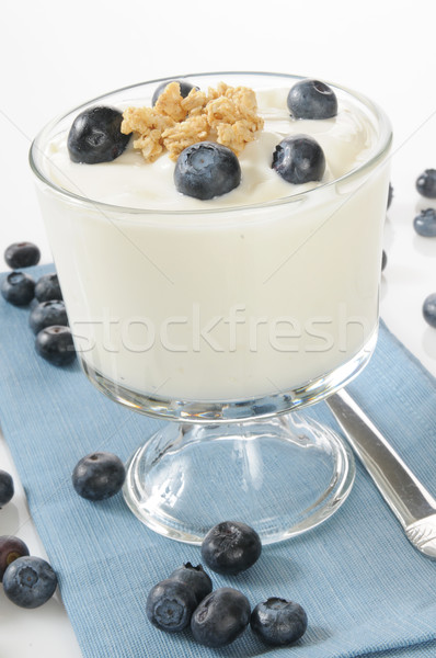 Vanília joghurt áfonya granola üveg szervírozó tál Stock fotó © MSPhotographic