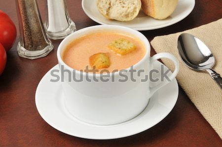 Tasse Tomatensuppe Abendessen Rollen Suppe Essen Stock foto © MSPhotographic