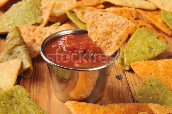 Foto stock: Tortilla · chips · salsa · vegetales · plato