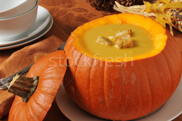 Miąższ zupa dynia serwowane wakacje obiedzie Zdjęcia stock © MSPhotographic