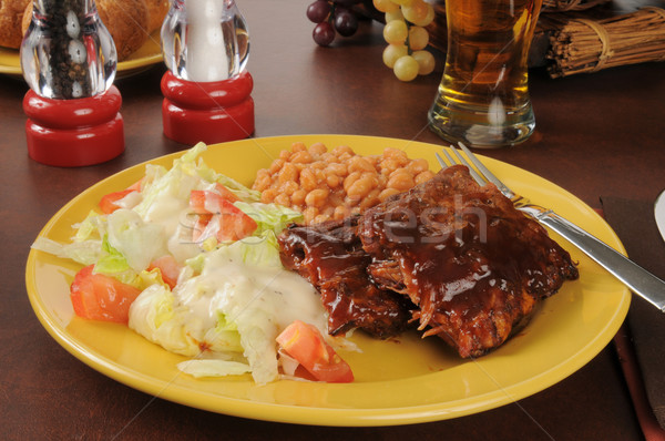 Barbecued ribs, salad and beer Stock photo © MSPhotographic