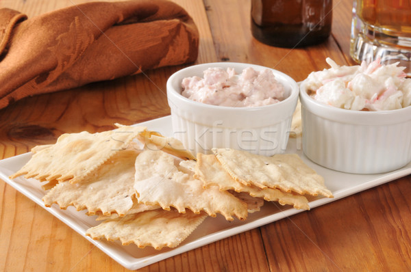 Flatbread crackers with dips and beer Stock photo © MSPhotographic